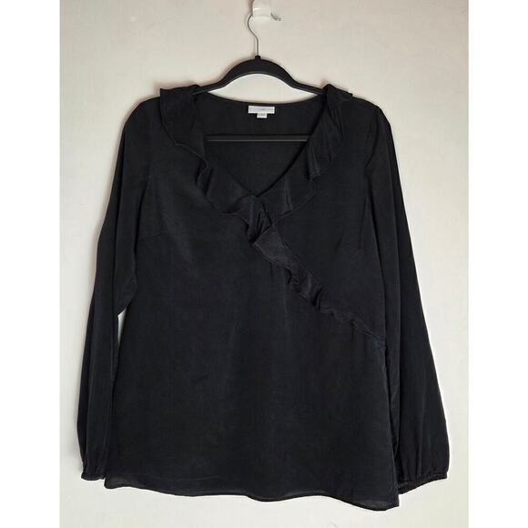 J.Jill Black Ruffled Top 100% Silk Size Small‎ - Picture 6 of 7